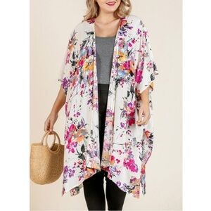 Umgee Boho Floral Print Longline Open Front Kimono